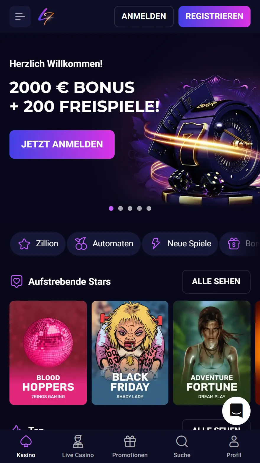 Lucky7even Casino Startseite
