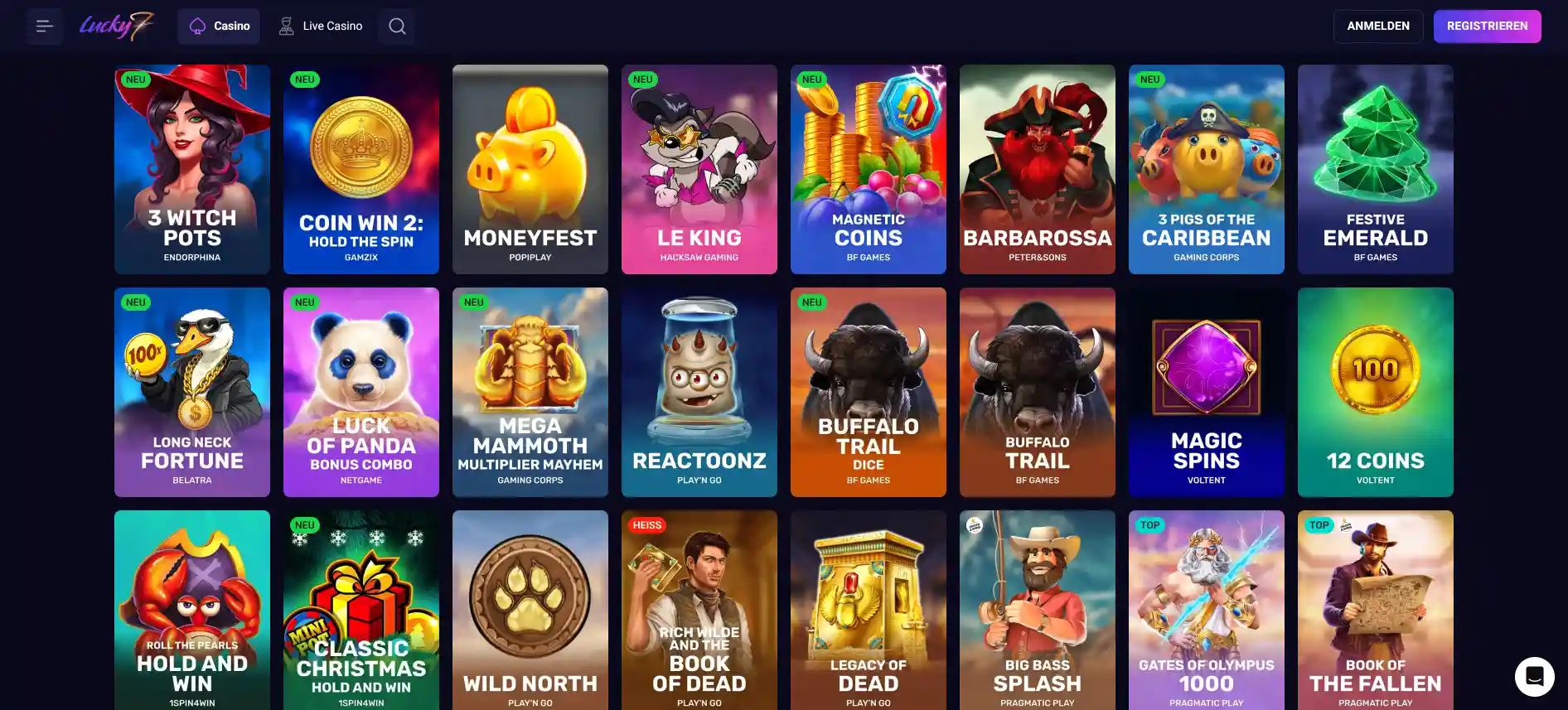 Lucky7even Casino Spiele