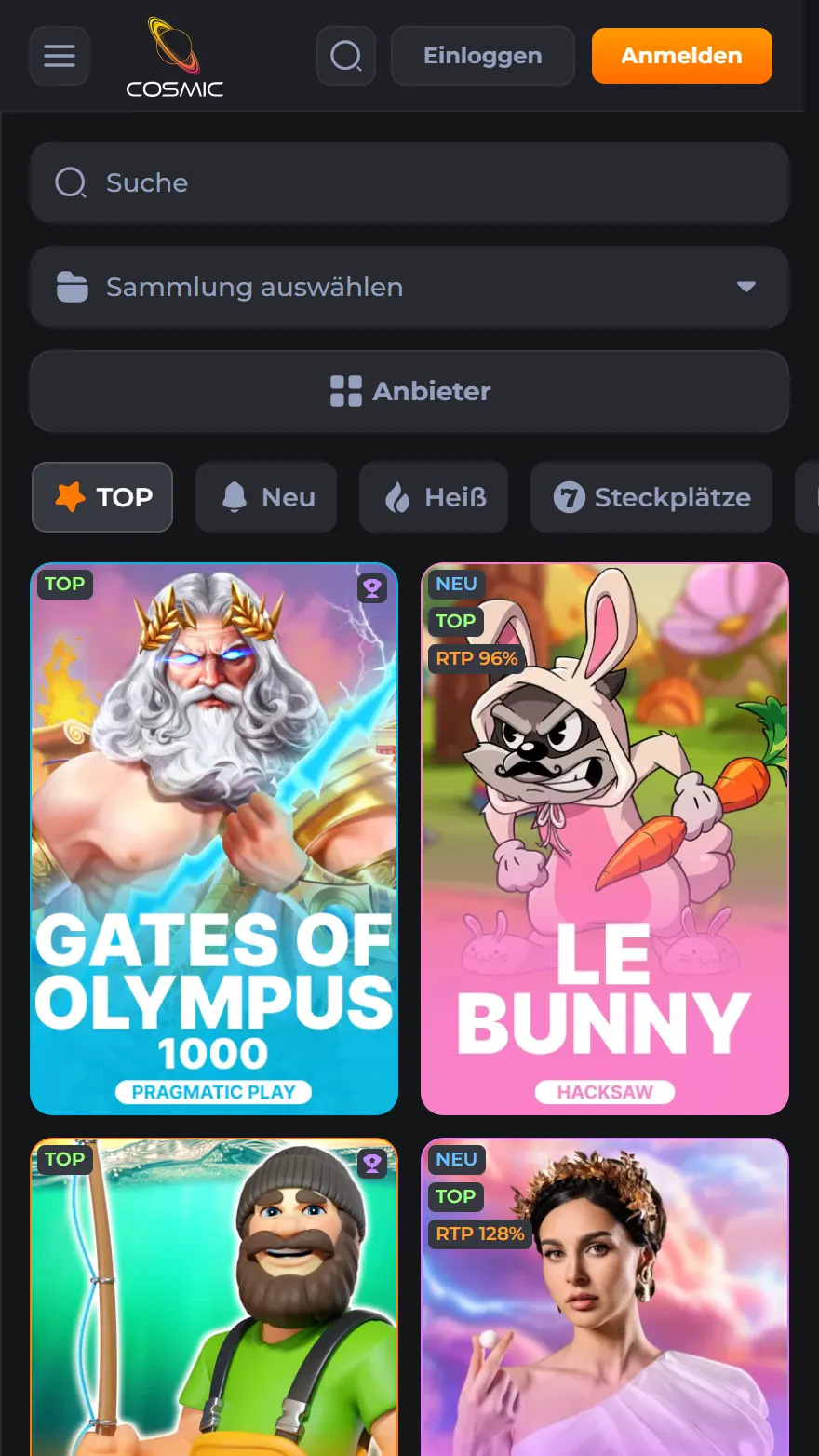 CosmicSlot Casino Spieleseite