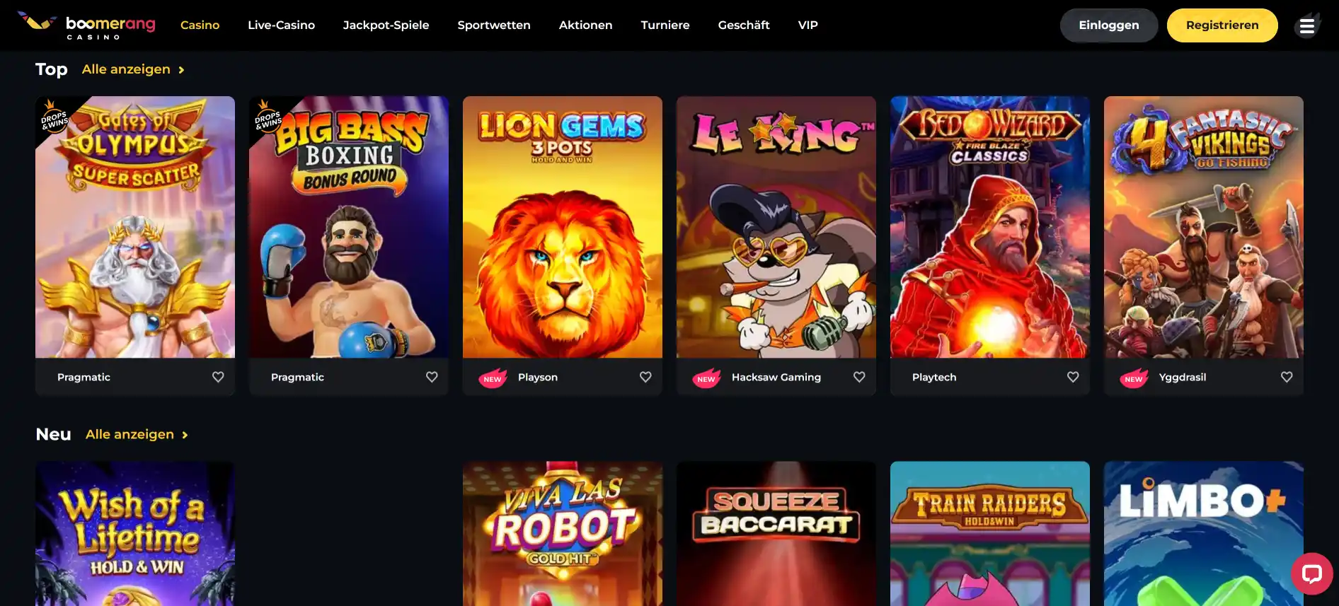 Boomerang Casino Spiele