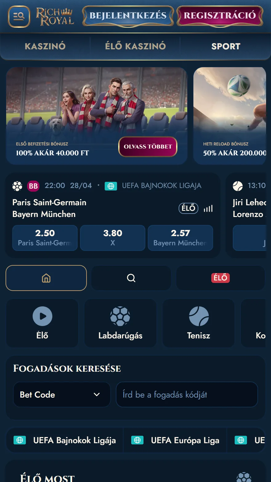 RichRoyal sportfogadás oldala