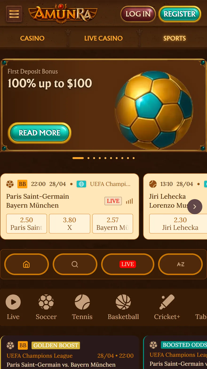AmunRa sports betting page