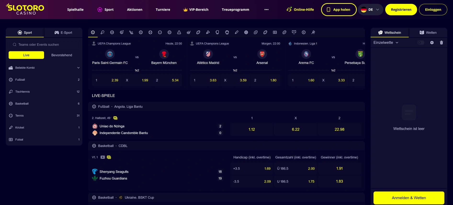 Slotoro Casino Sportwetten