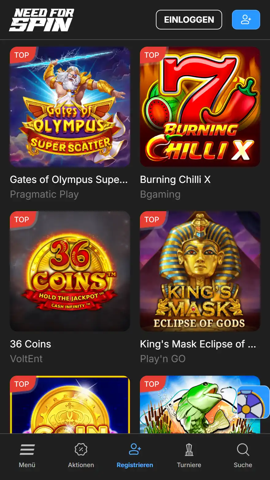 NeedForSpin Casino Spieleseite