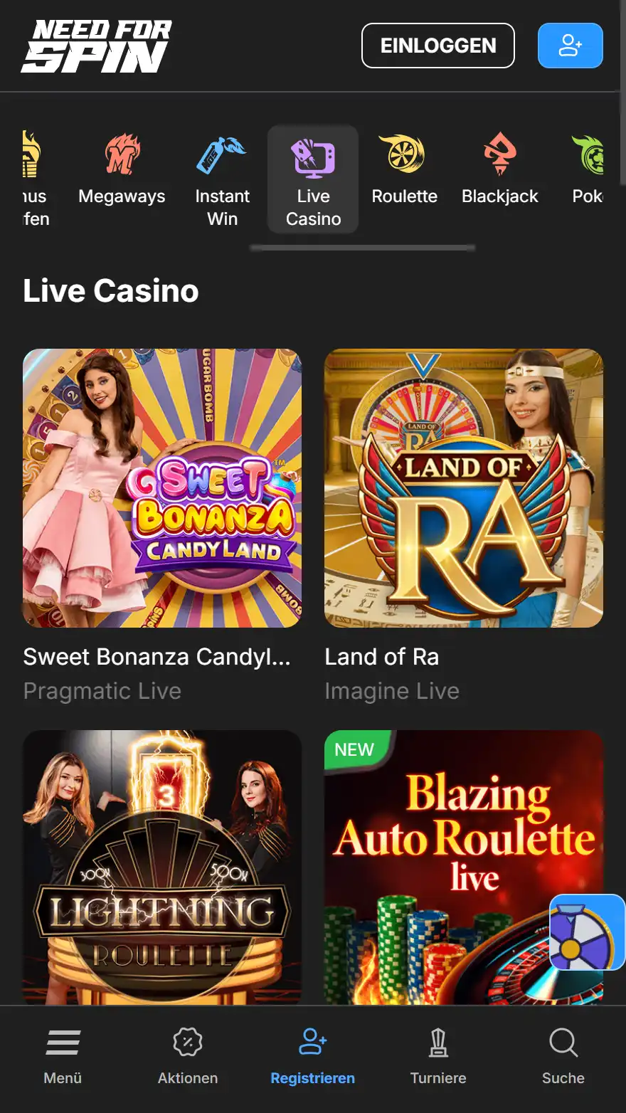 NeedForSpin Live Casino mobil