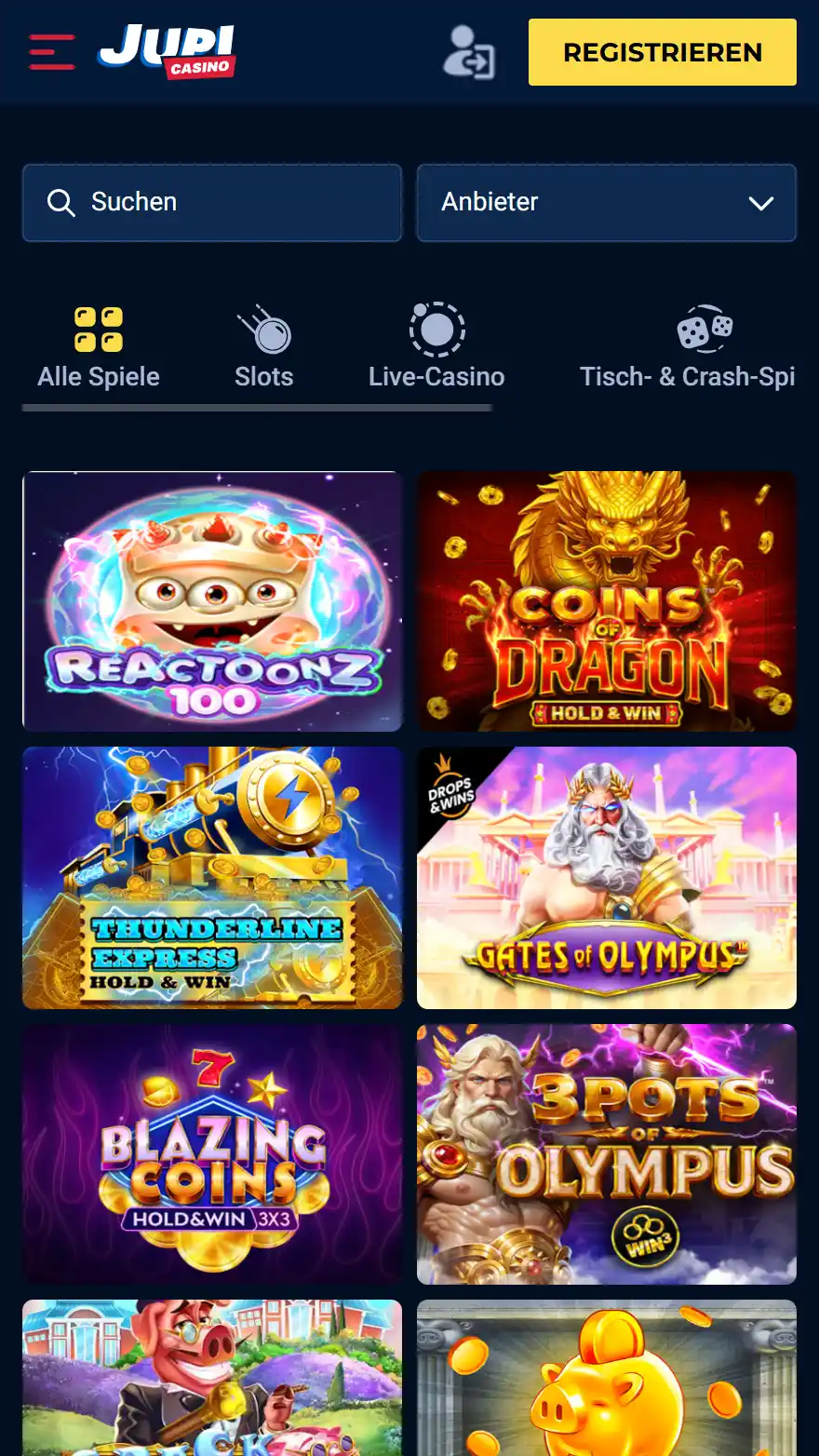 Jupi Casino Spieleseite