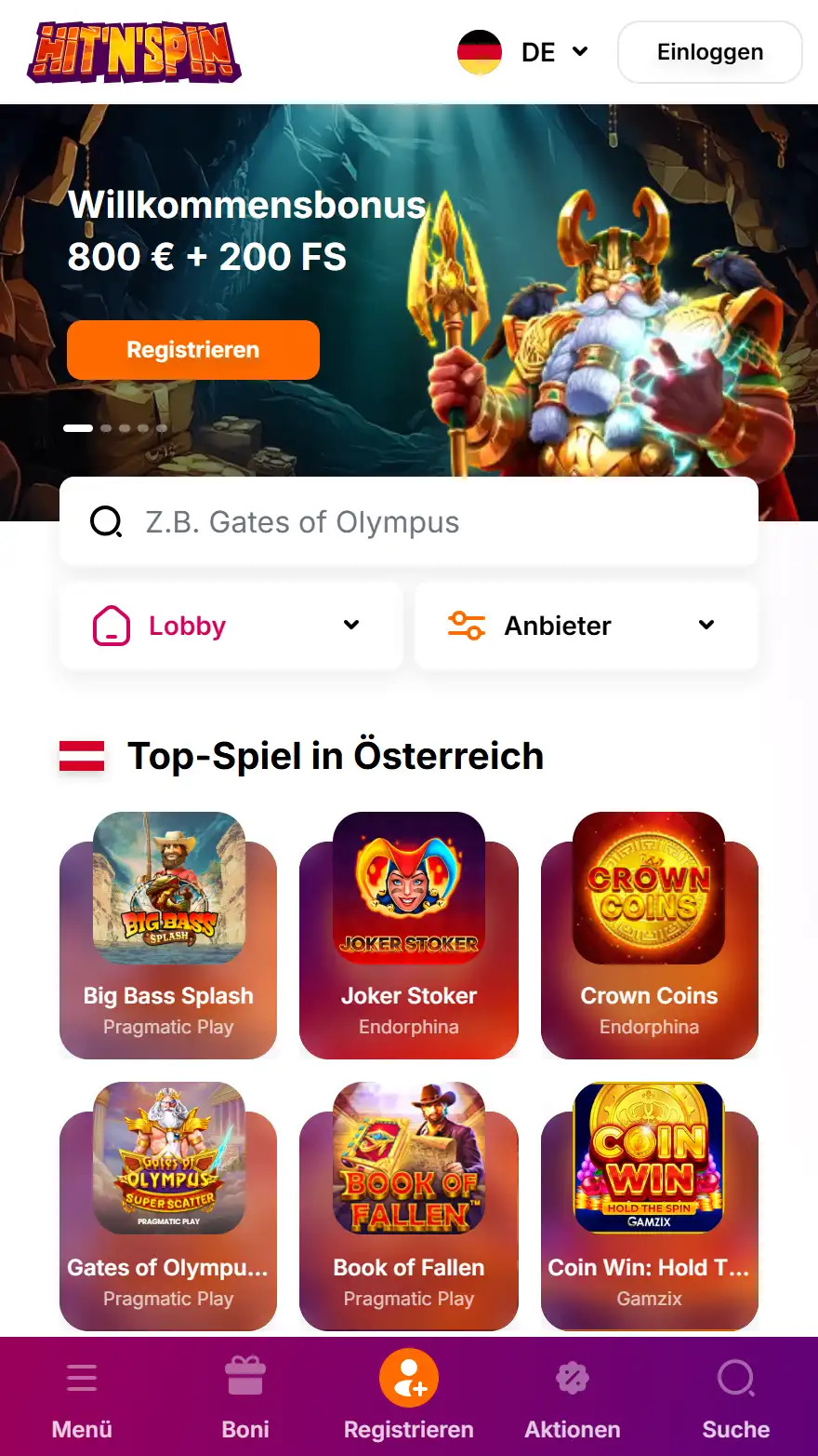 Hit N Spin Casino Startseite