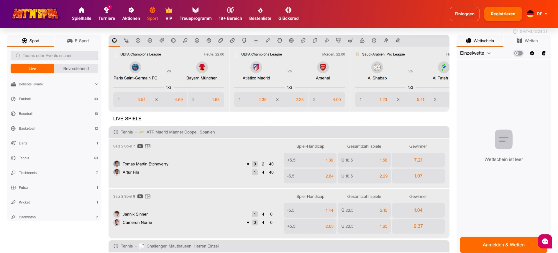 Hit N Spin Sportwetten