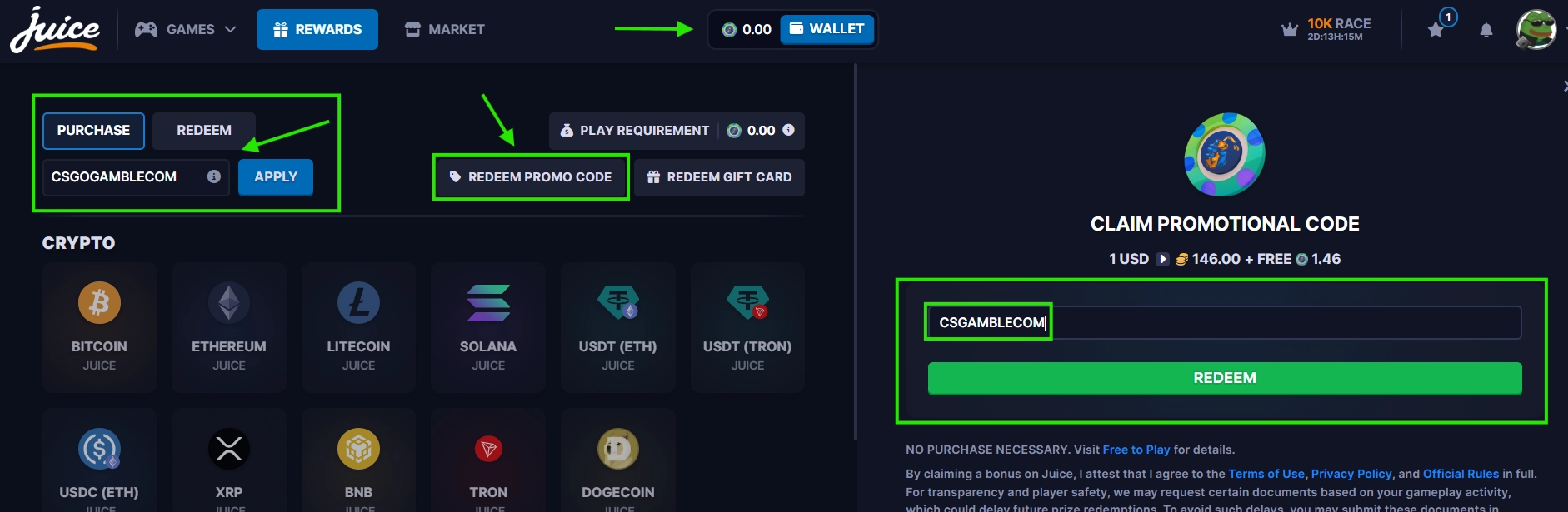 insert csgamblecom code