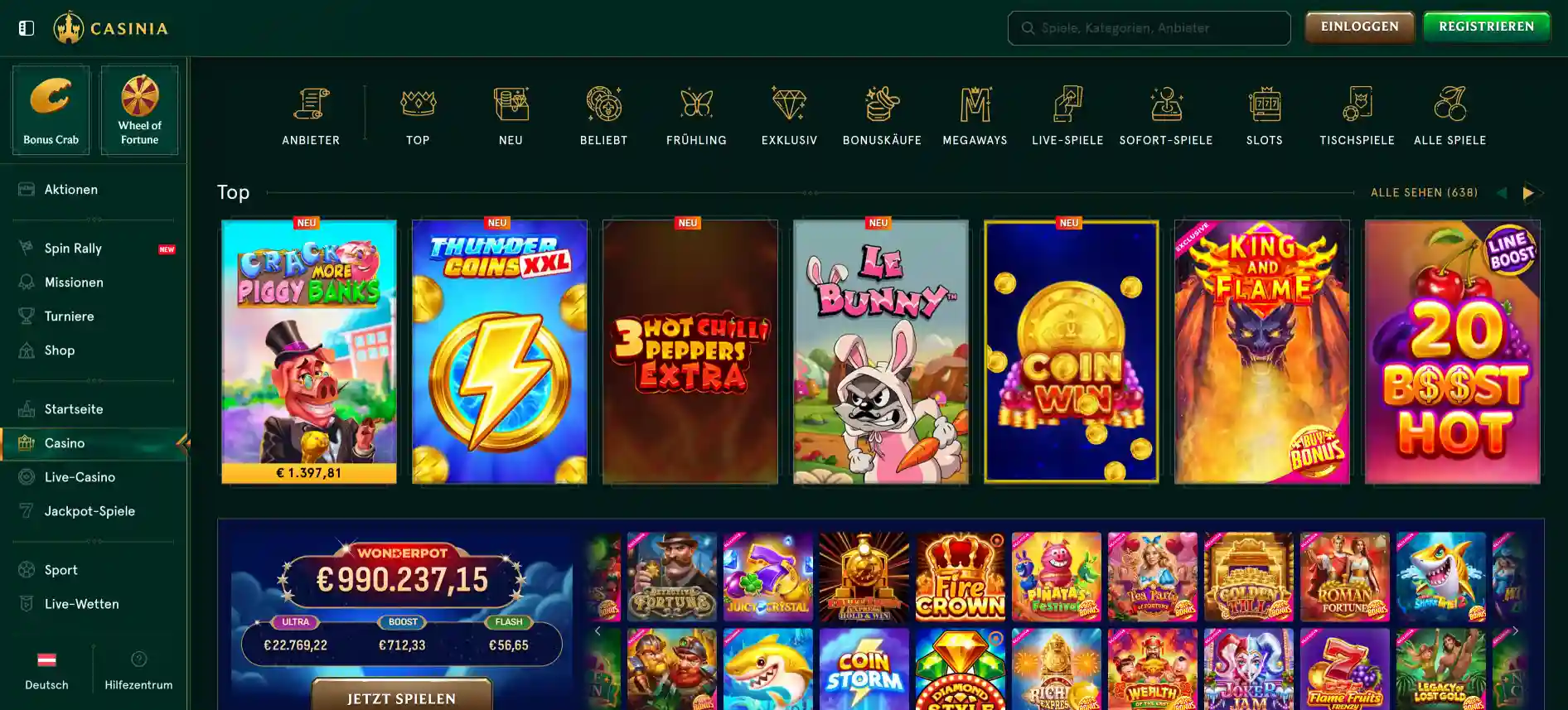 Casinia Casino Spiele