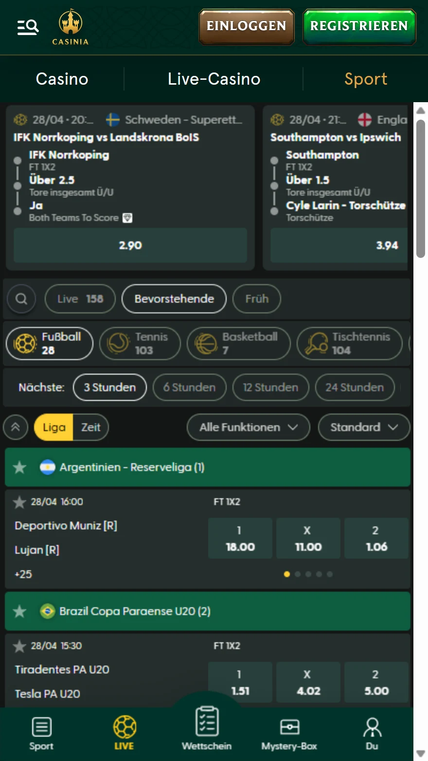 Casinia Sportwettenseite