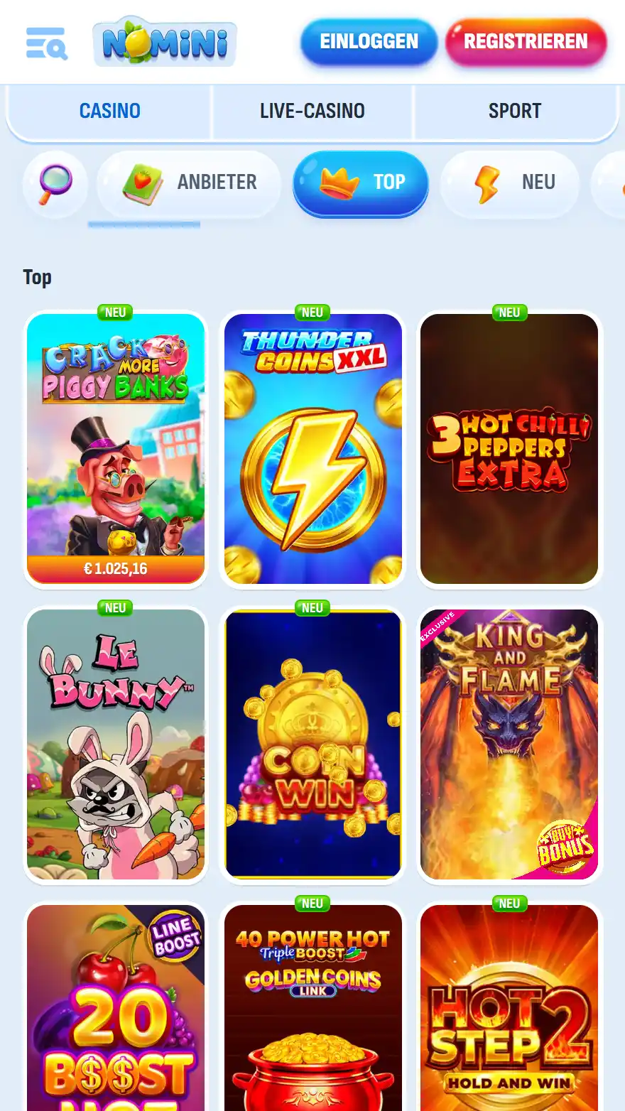 Nomini Casino Spieleseite