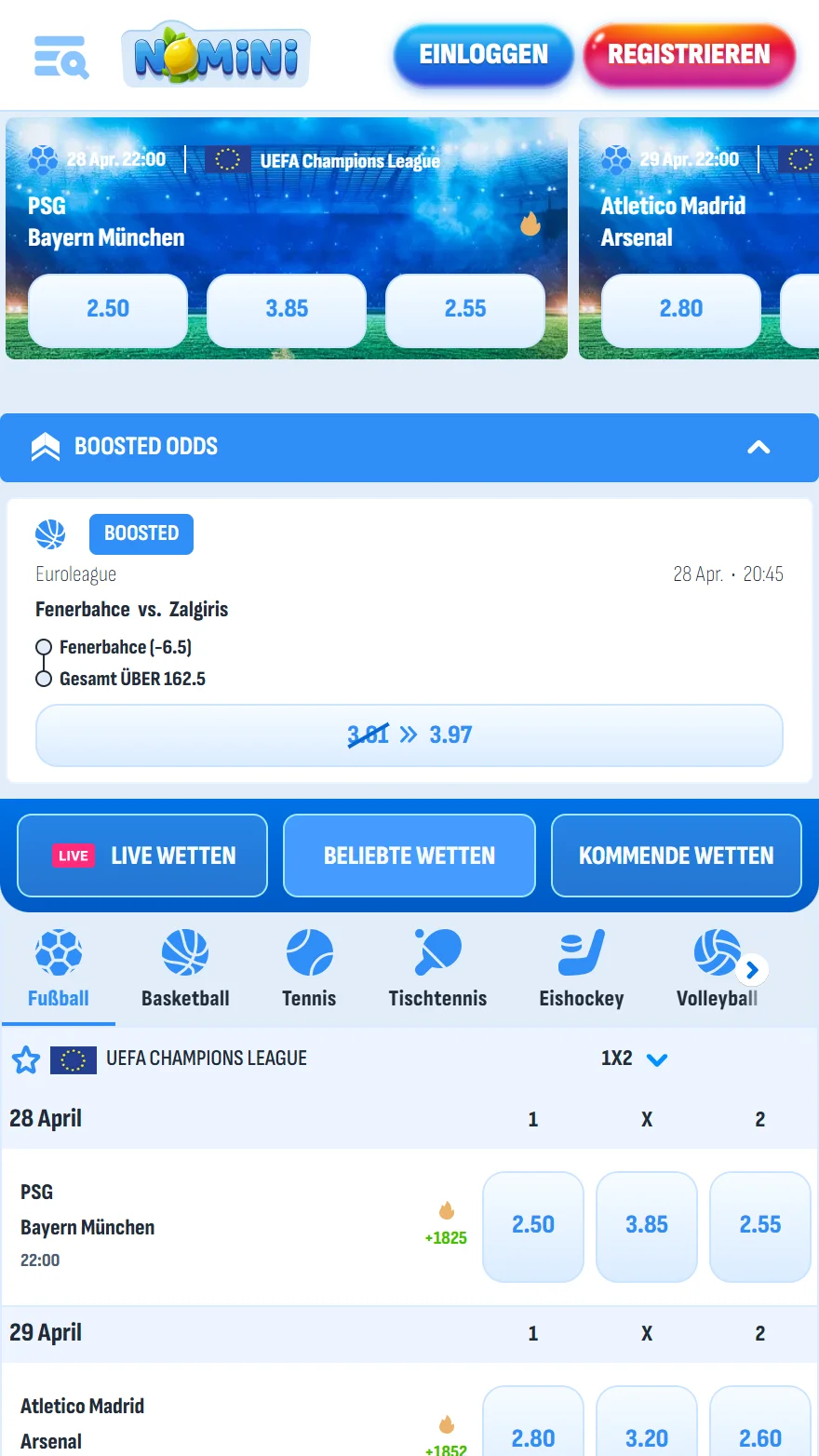 Nomini Sportwettenseite