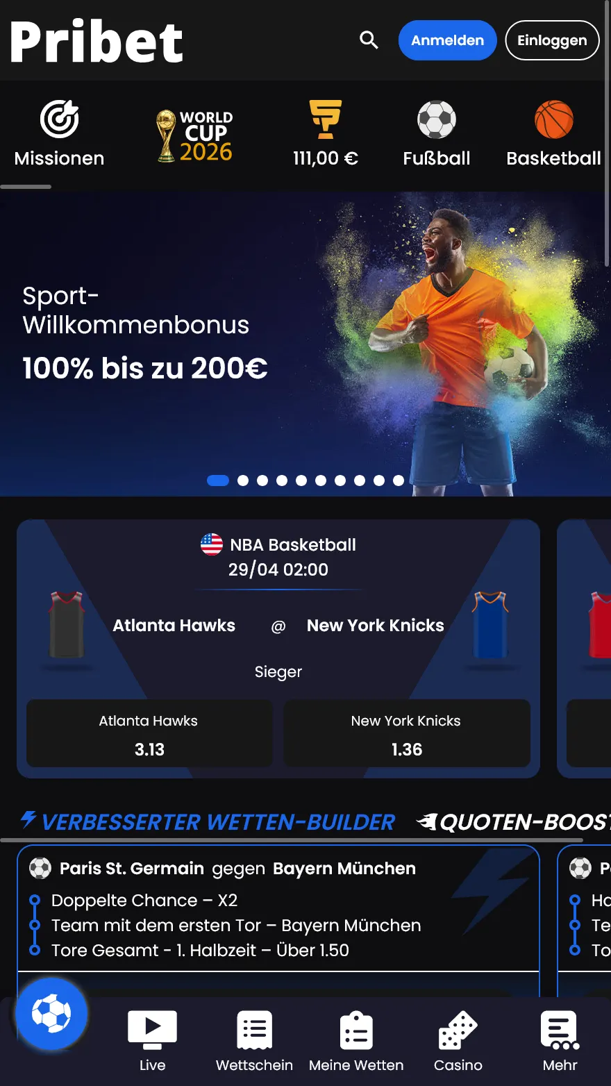 Pribet Sportwettenseite