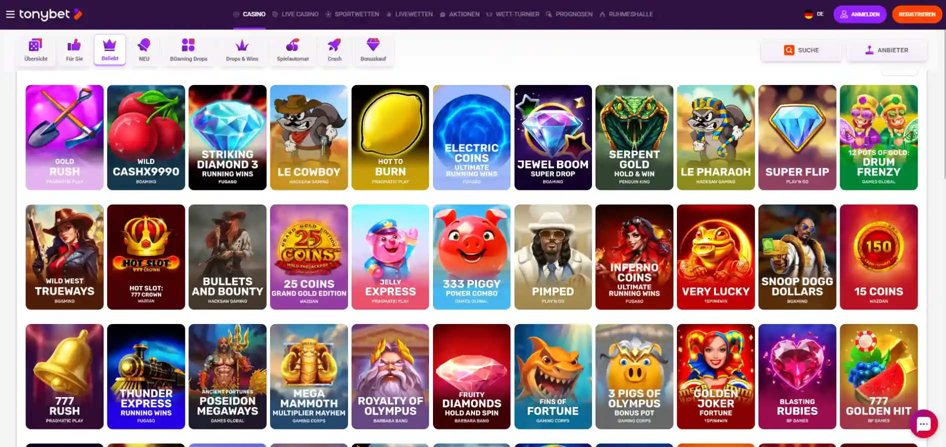 TonyBet Casino Spiele