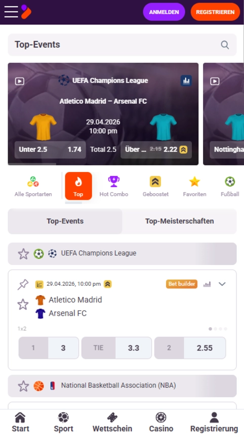 TonyBet Sportwettenseite
