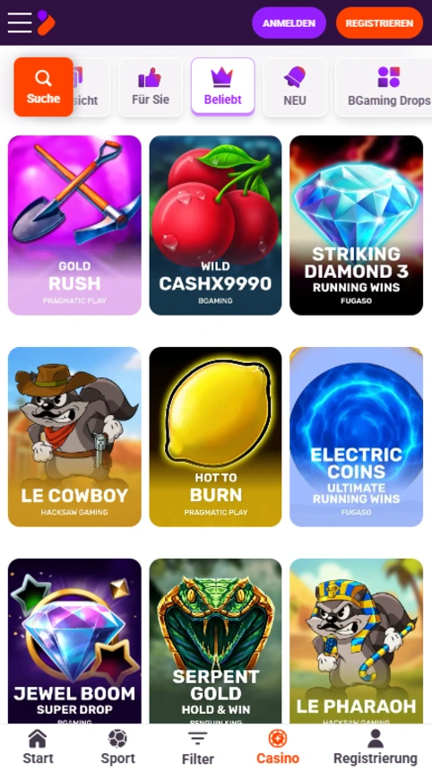 TonyBet Casino Spieleseite