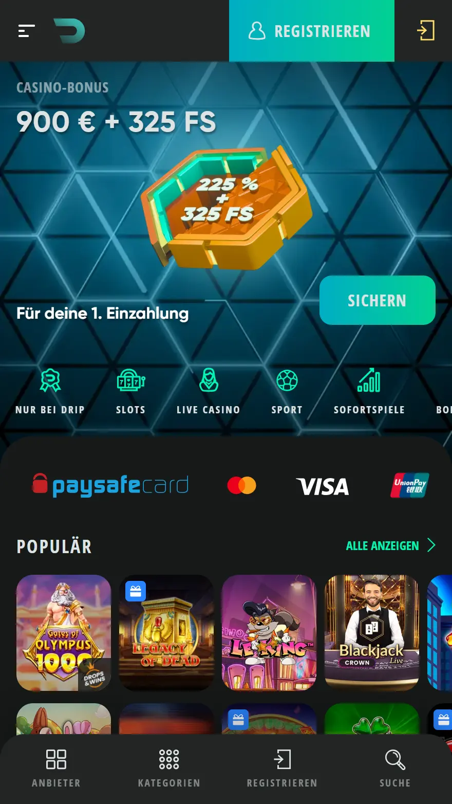 Drip Casino Startseite