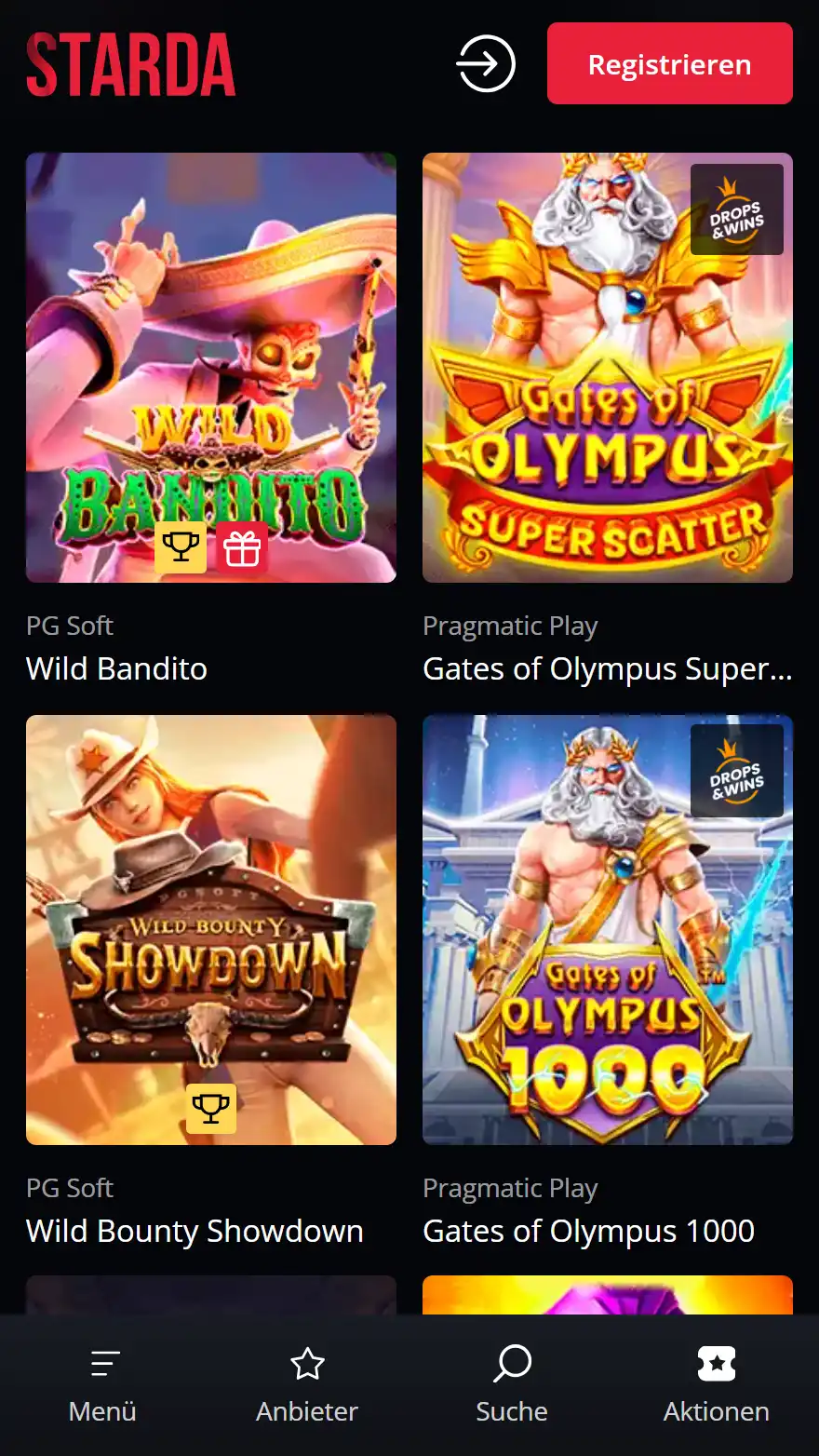 Starda Casino Spieleseite