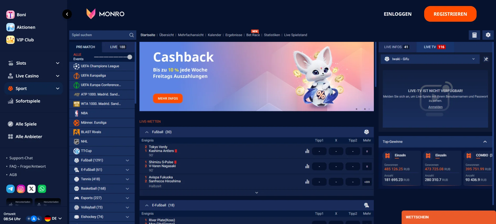 Monro Casino Sportwetten