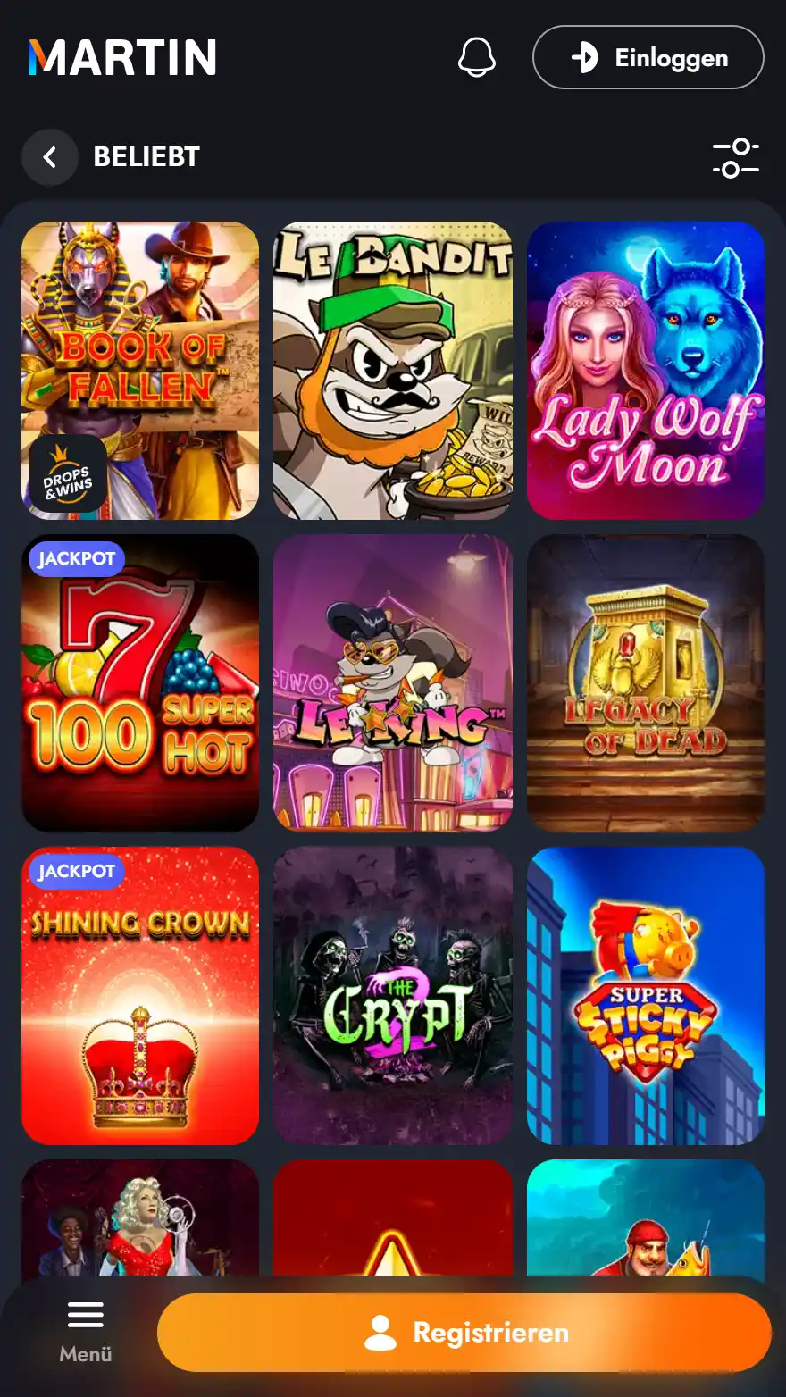 Martin Casino Spieleseite
