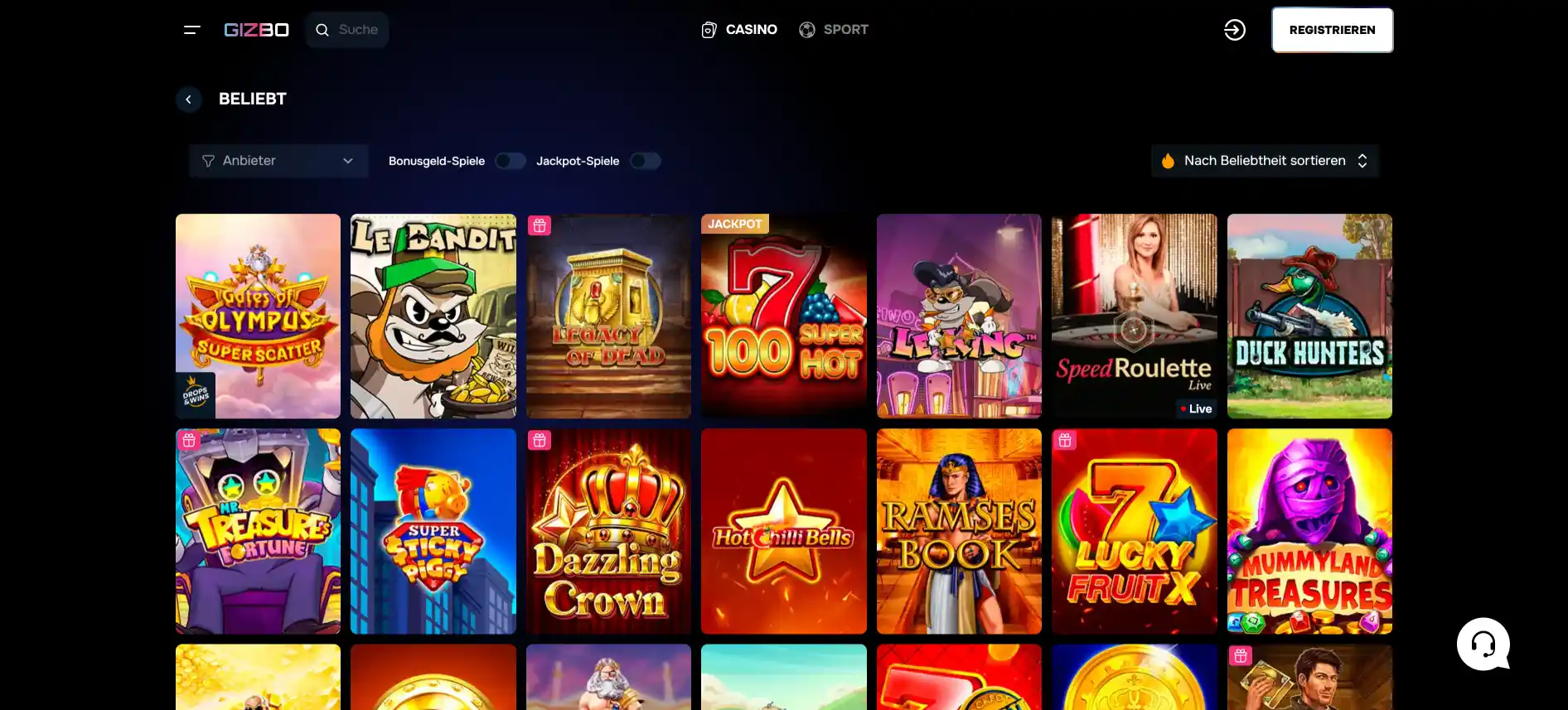 Gizbo Casino Spiele