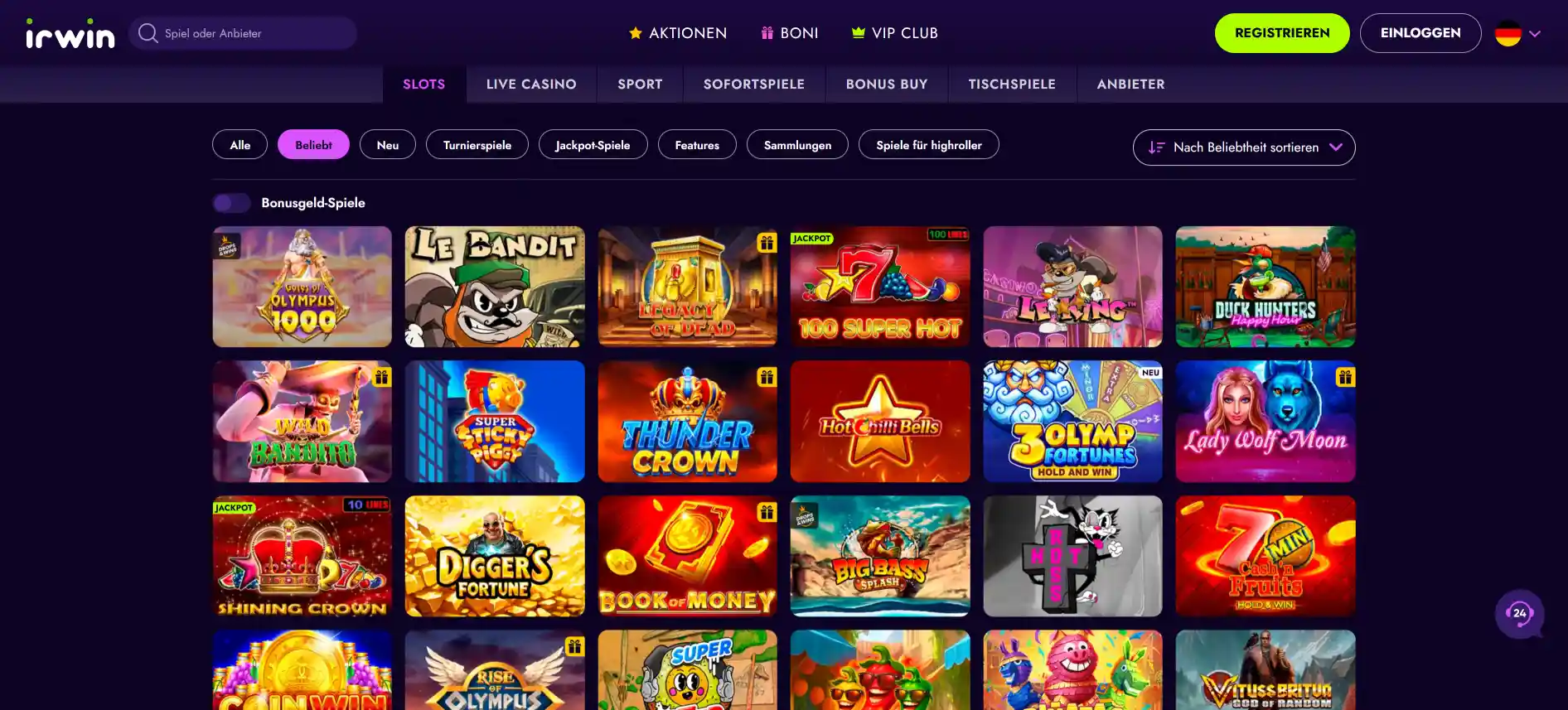 Irwin Casino Spiele