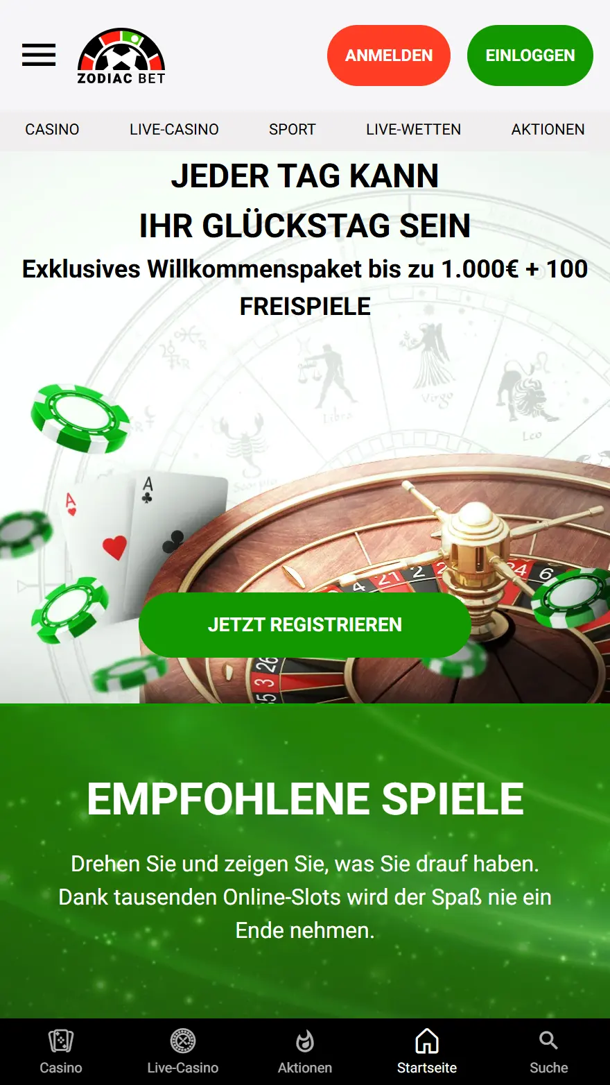 ZodiacBet Casino Startseite