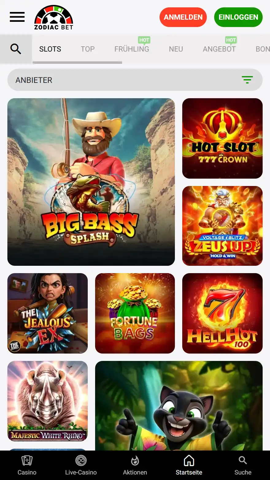 ZodiacBet Casino Spieleseite