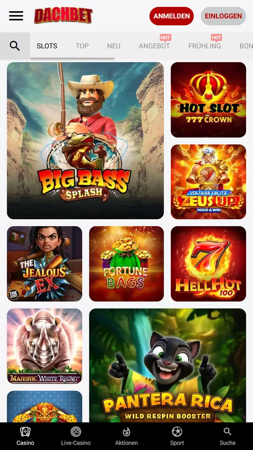 Dachbet Casino Spieleseite