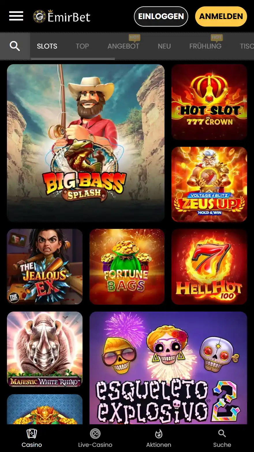 EmirBet Casino Spieleseite