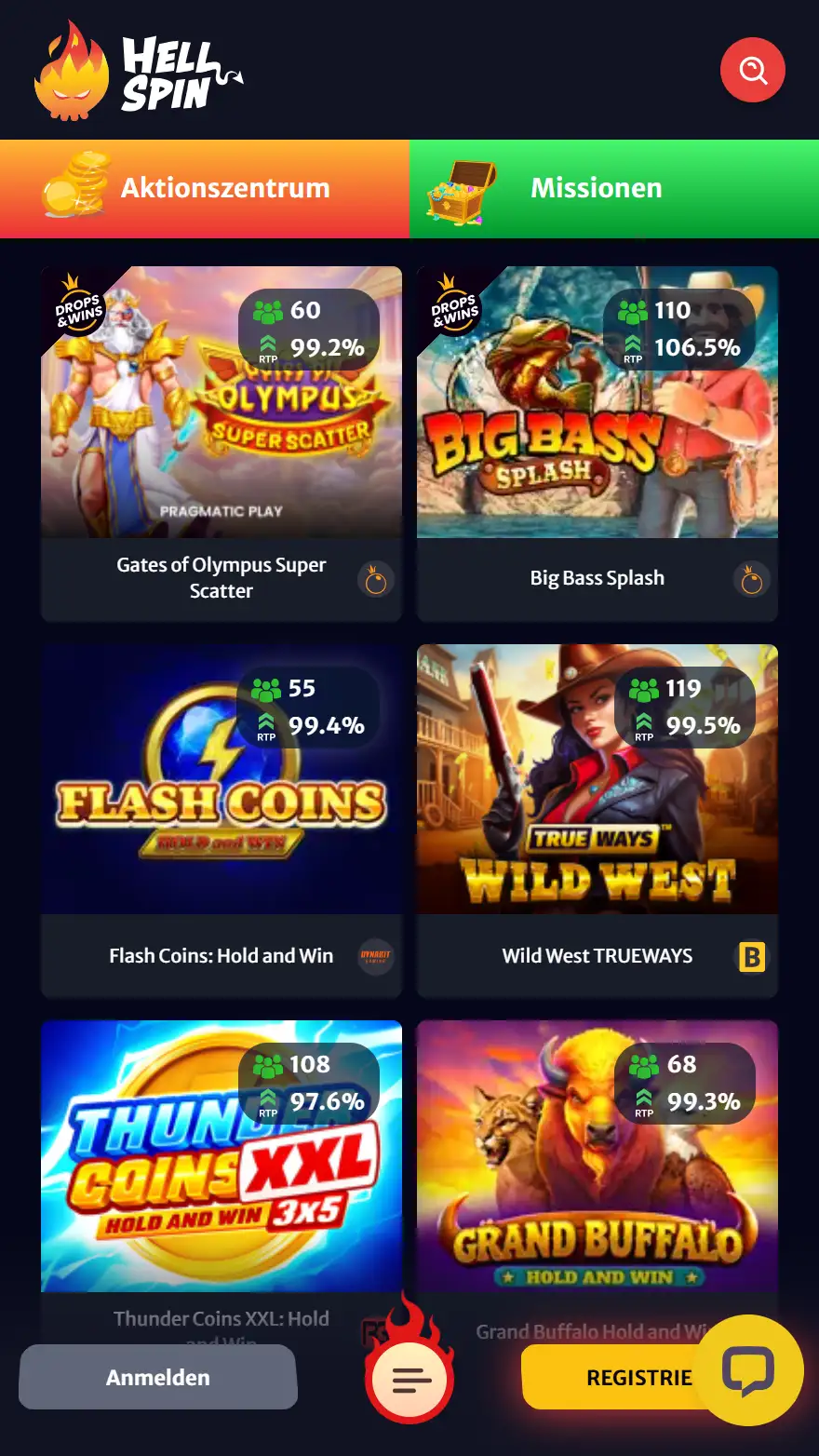 HellSpin Casino Spieleseite