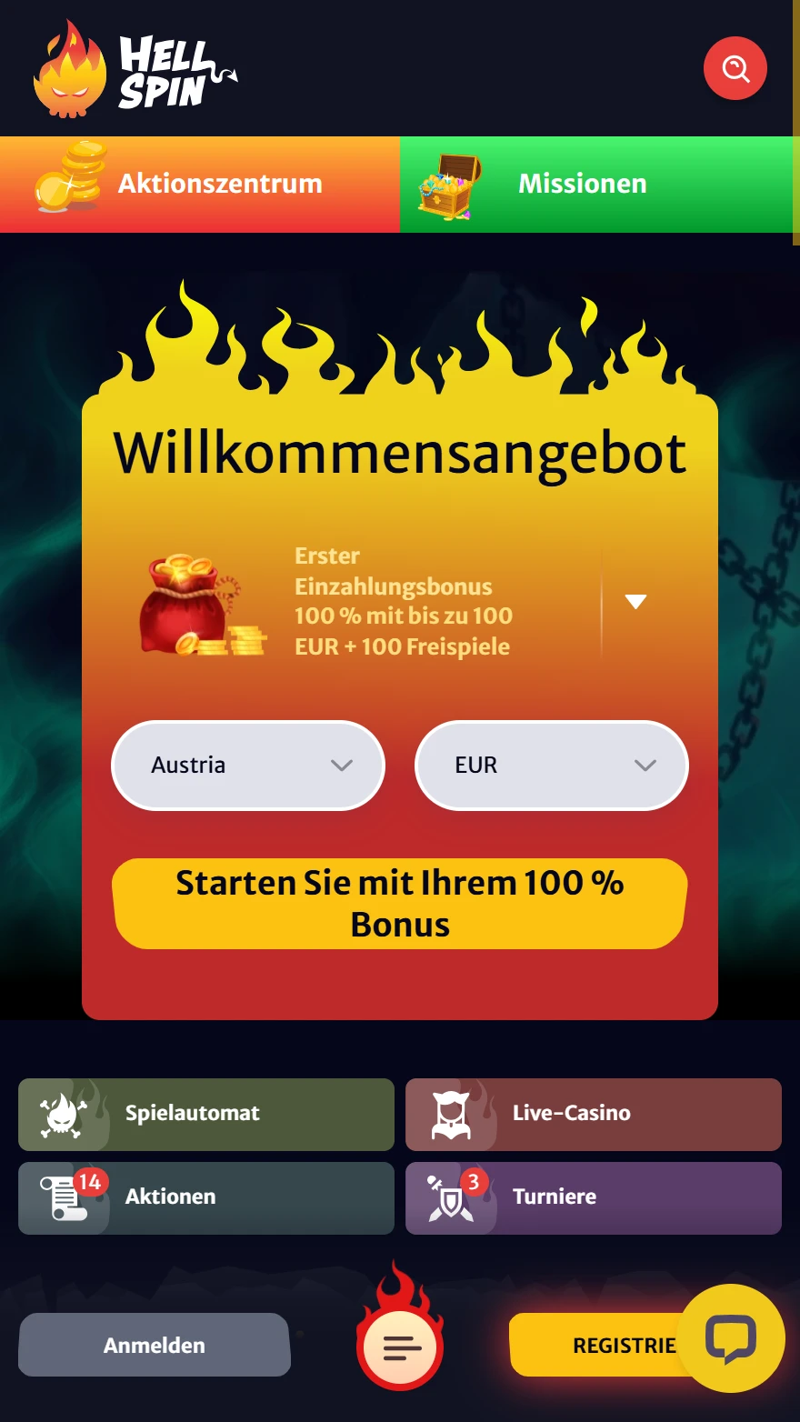 HellSpin Casino Startseite