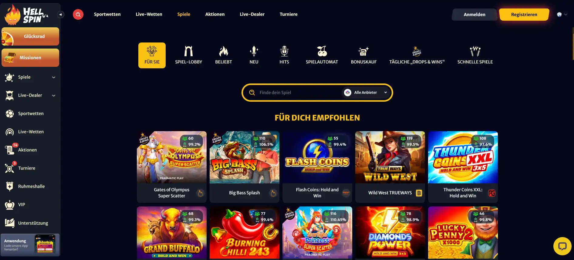 HellSpin Casino Spiele
