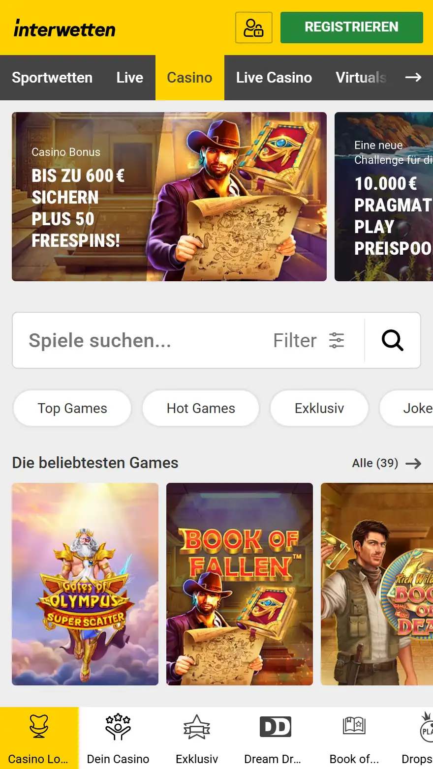Interwetten Casino Spieleseite
