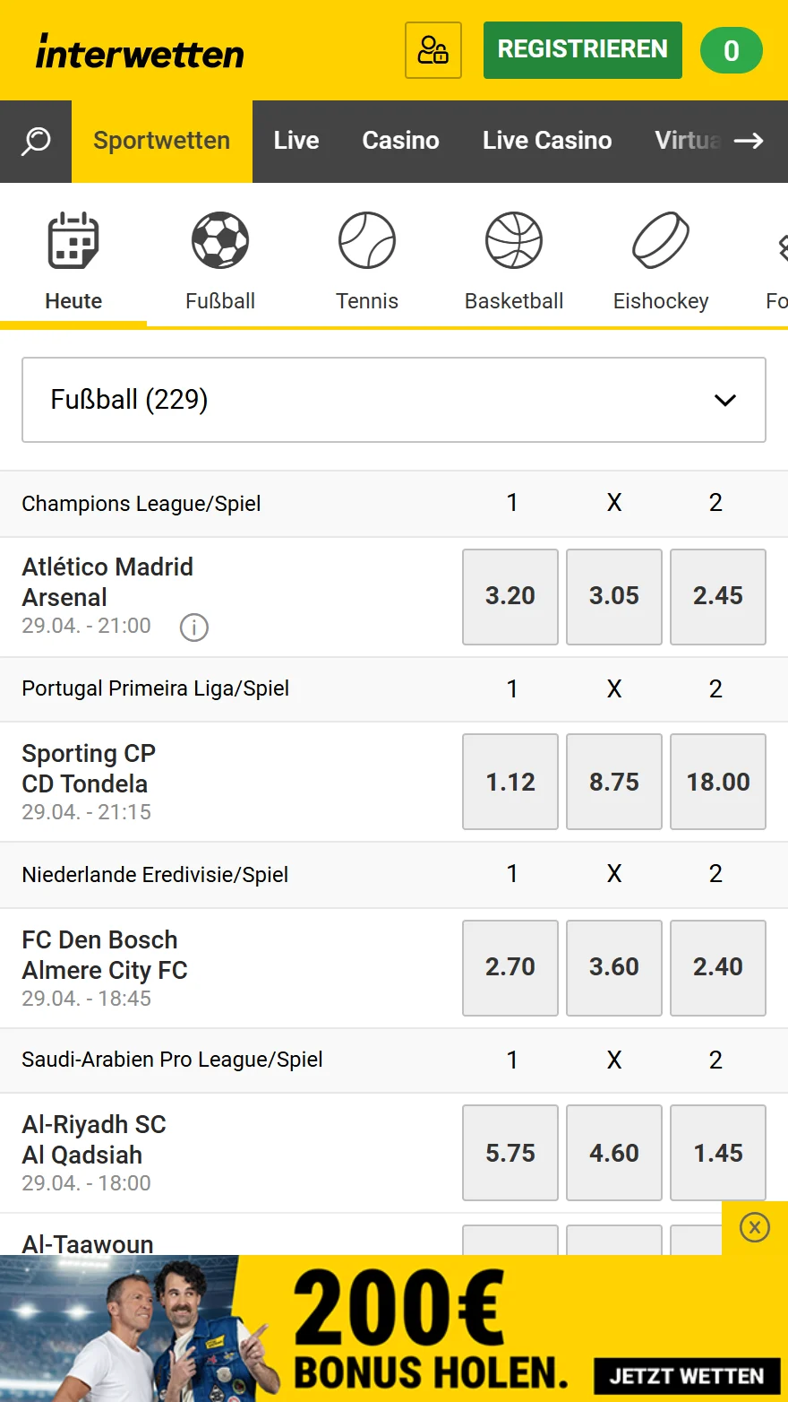 Interwetten Sportwettenseite