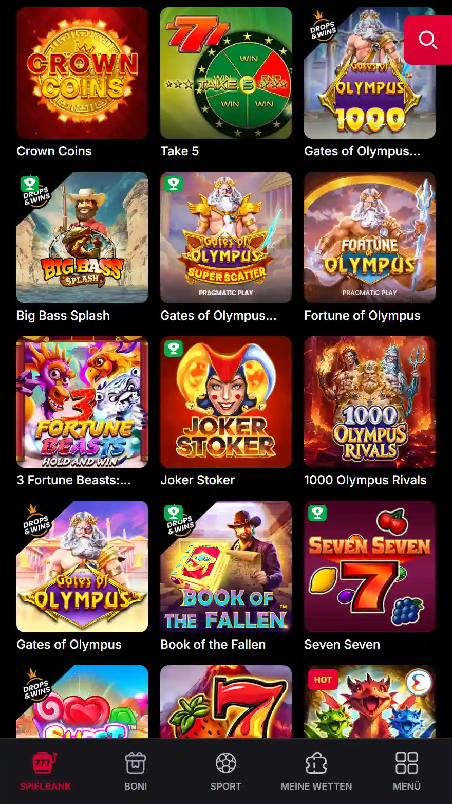 FieryPlay Casino Spieleseite