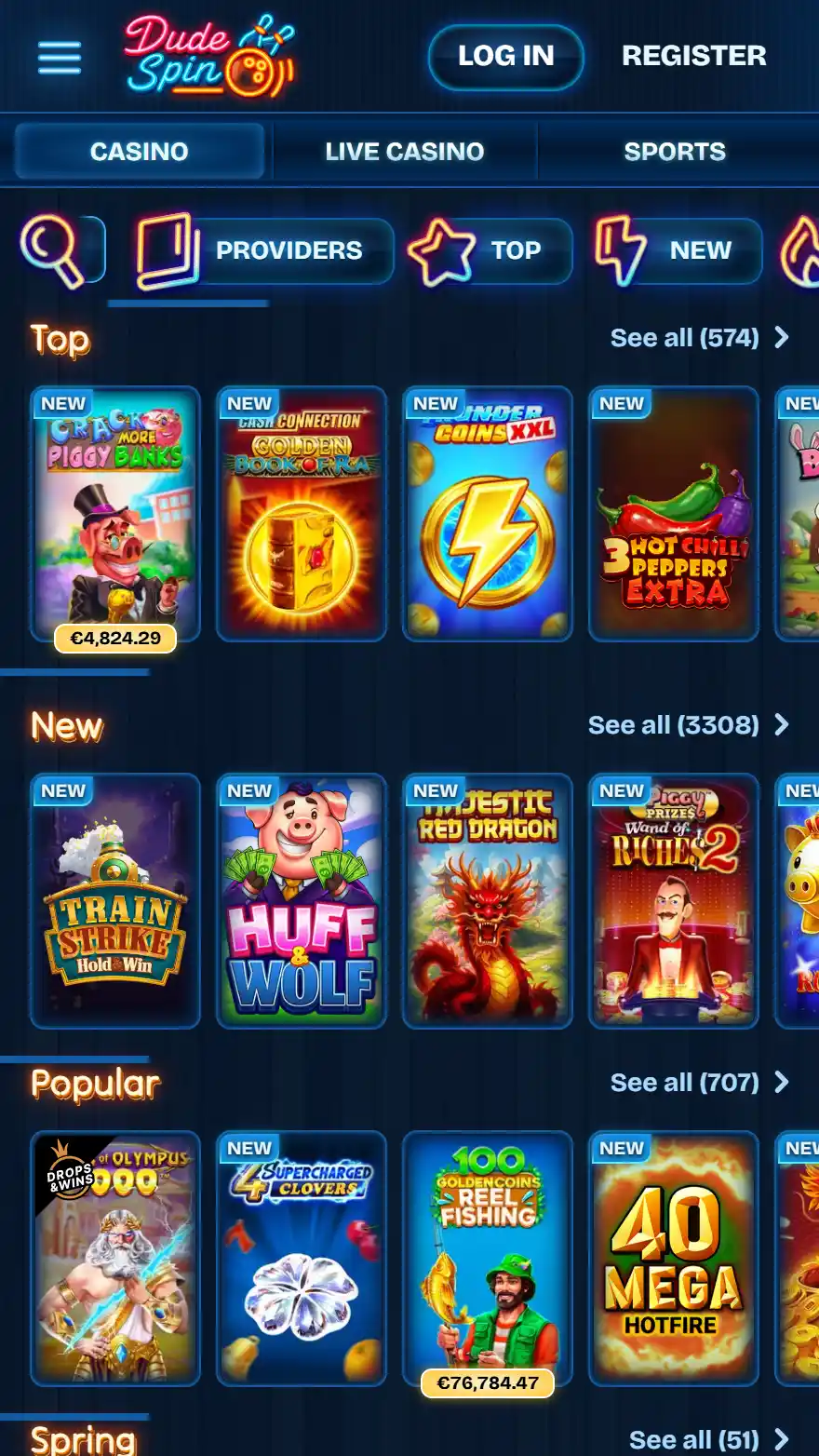 DudeSpin Casino страница игр