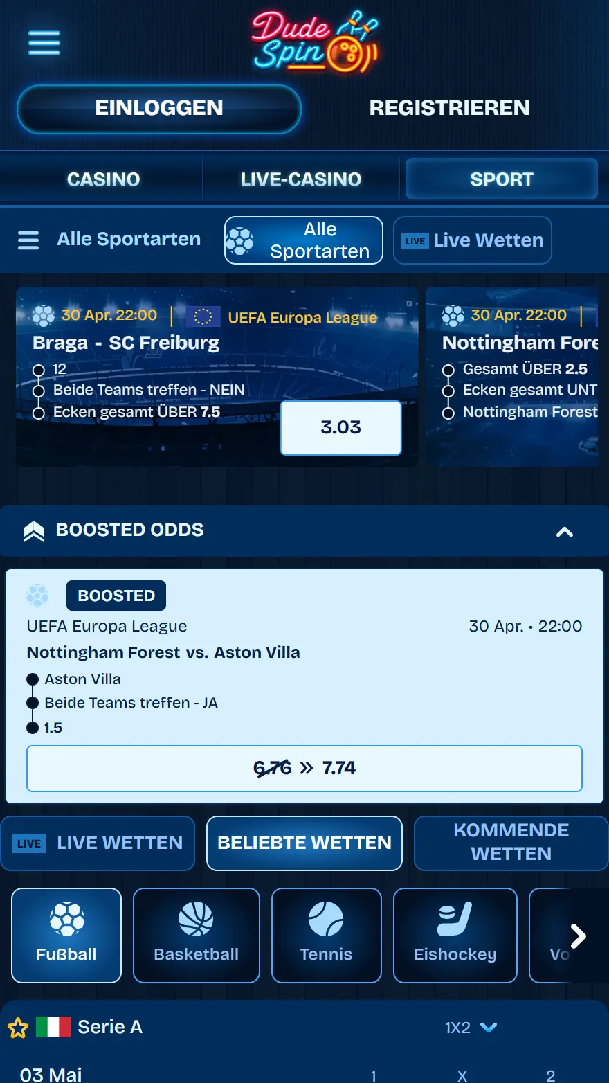 Dudespin Sportwettenseite