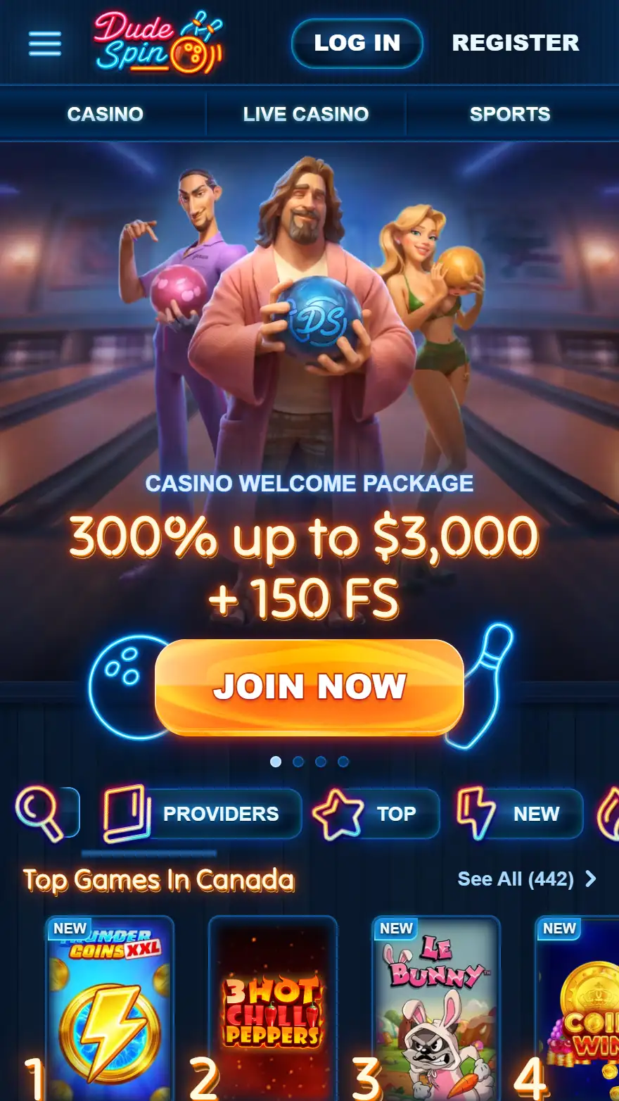 Dudespin Casino homepage