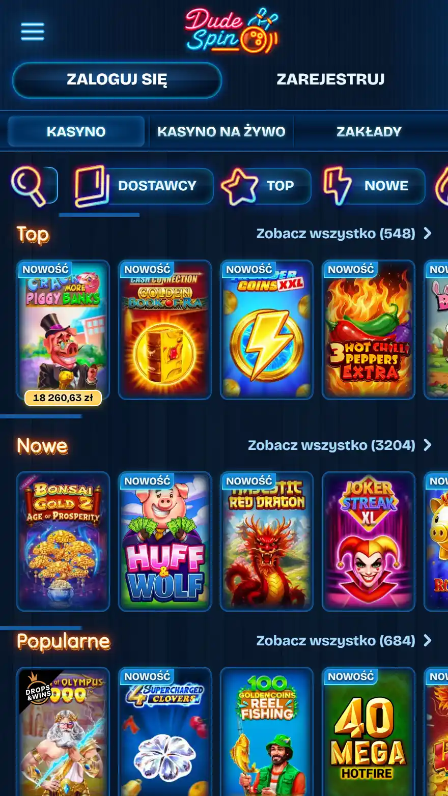 Dudespin Casino страница игр