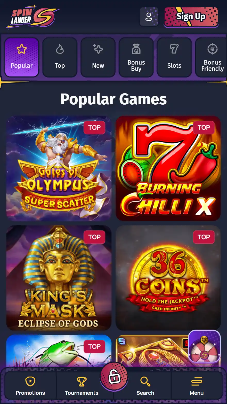 Spinlander Casino games page