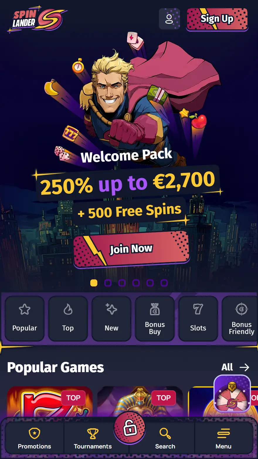 Spinlander Casino homepage