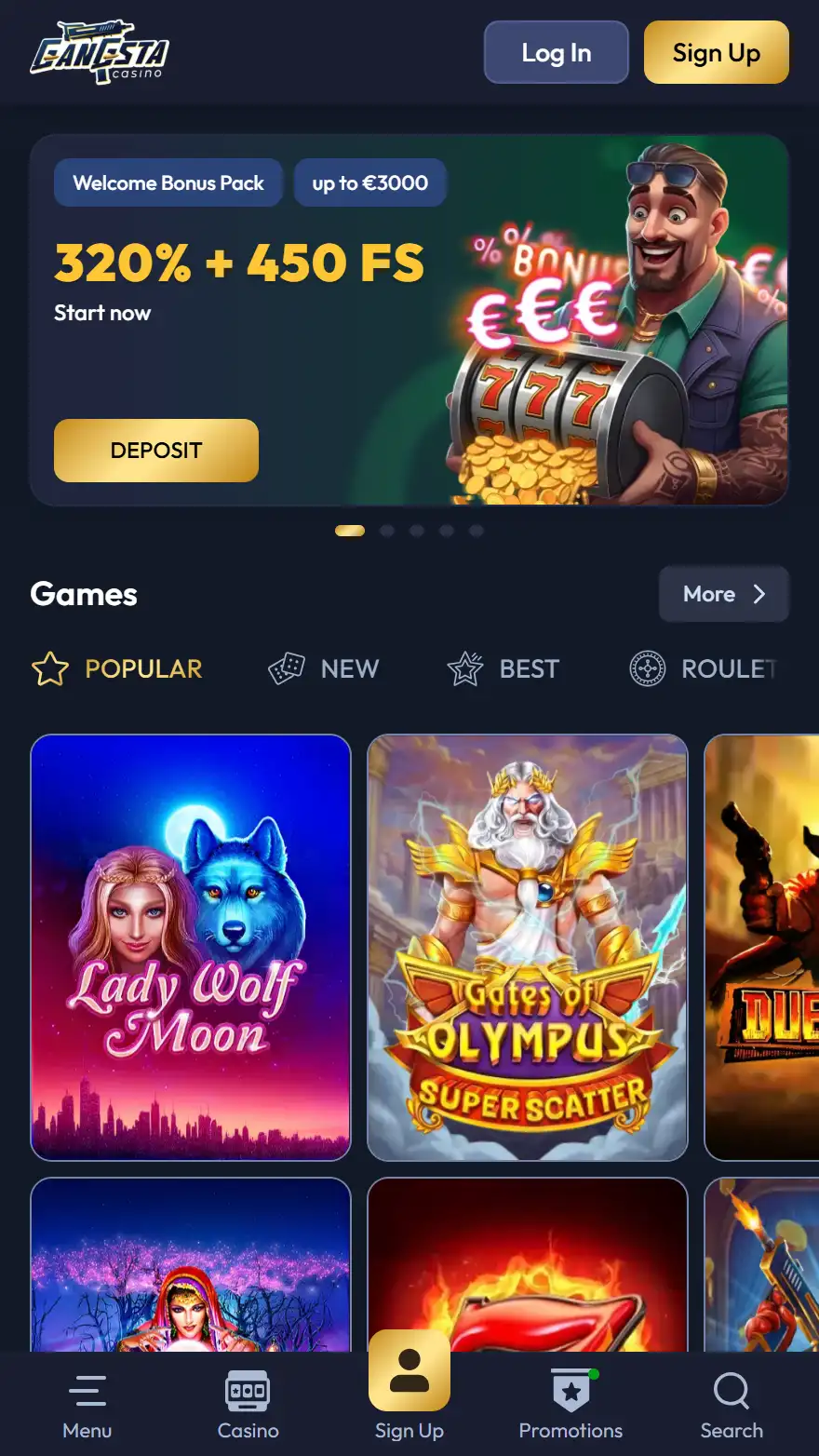 Gangsta Casinos hemsida