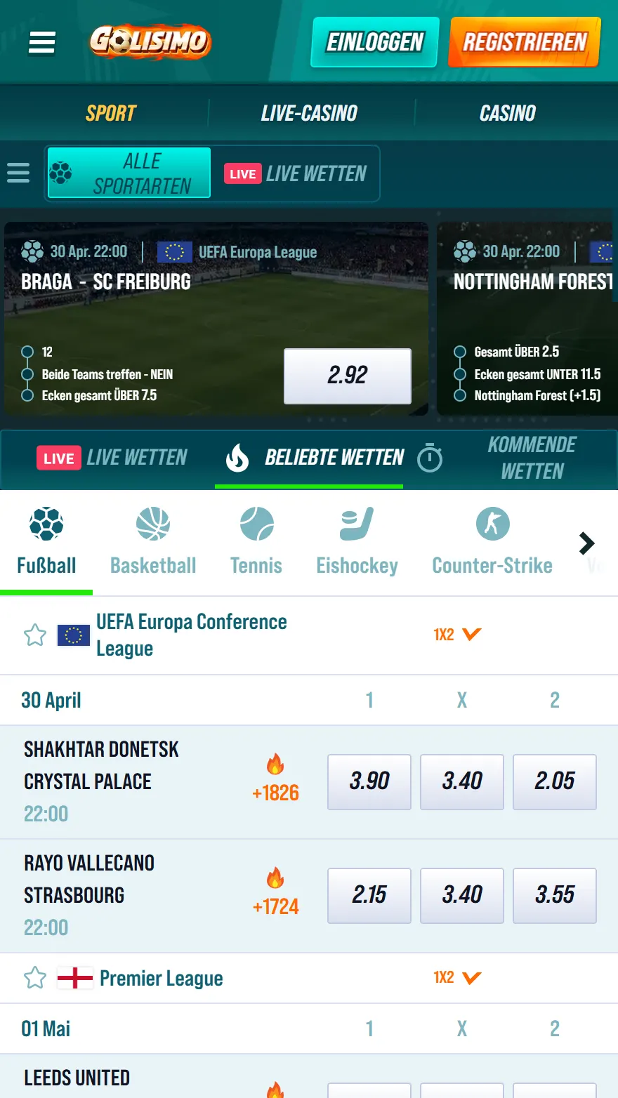Golisimo Sportwetten-Seite