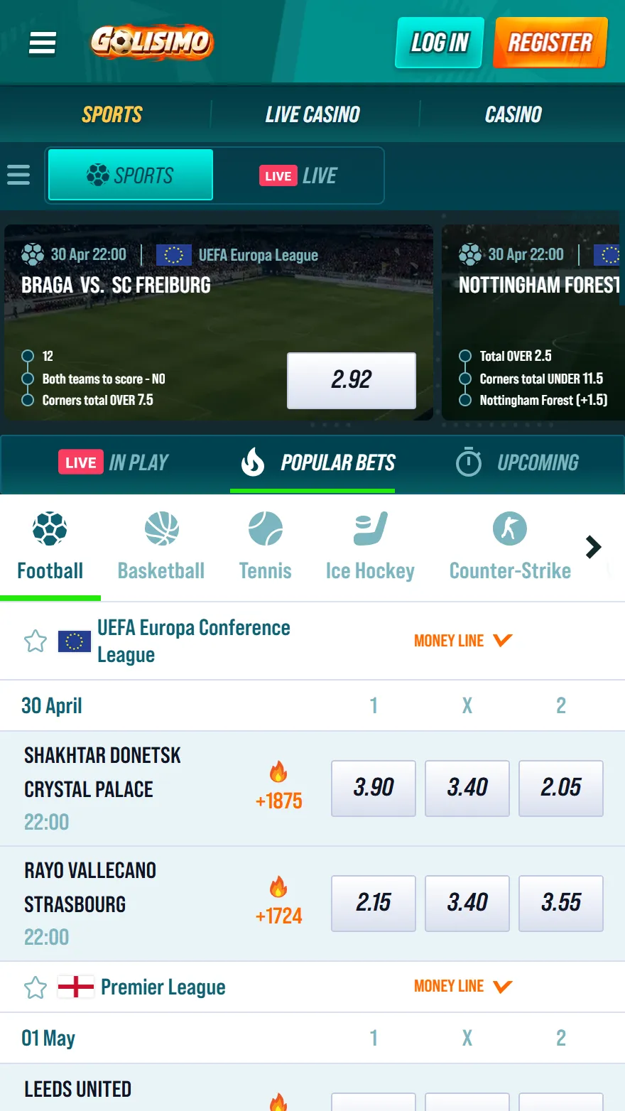 Golisimo sports betting page