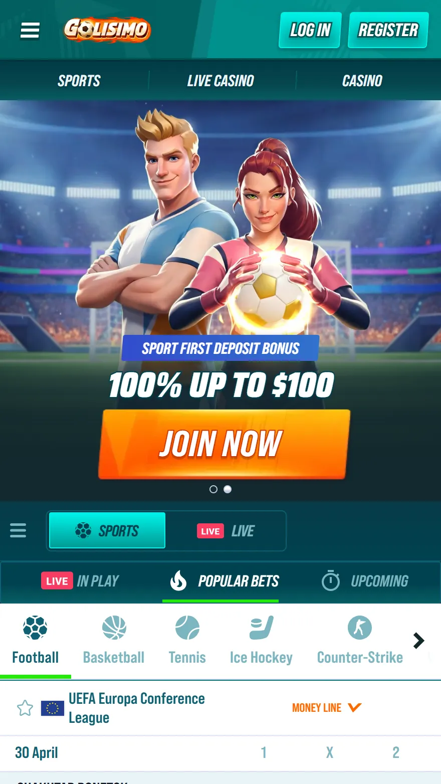 Golisimo sportsbook homepage