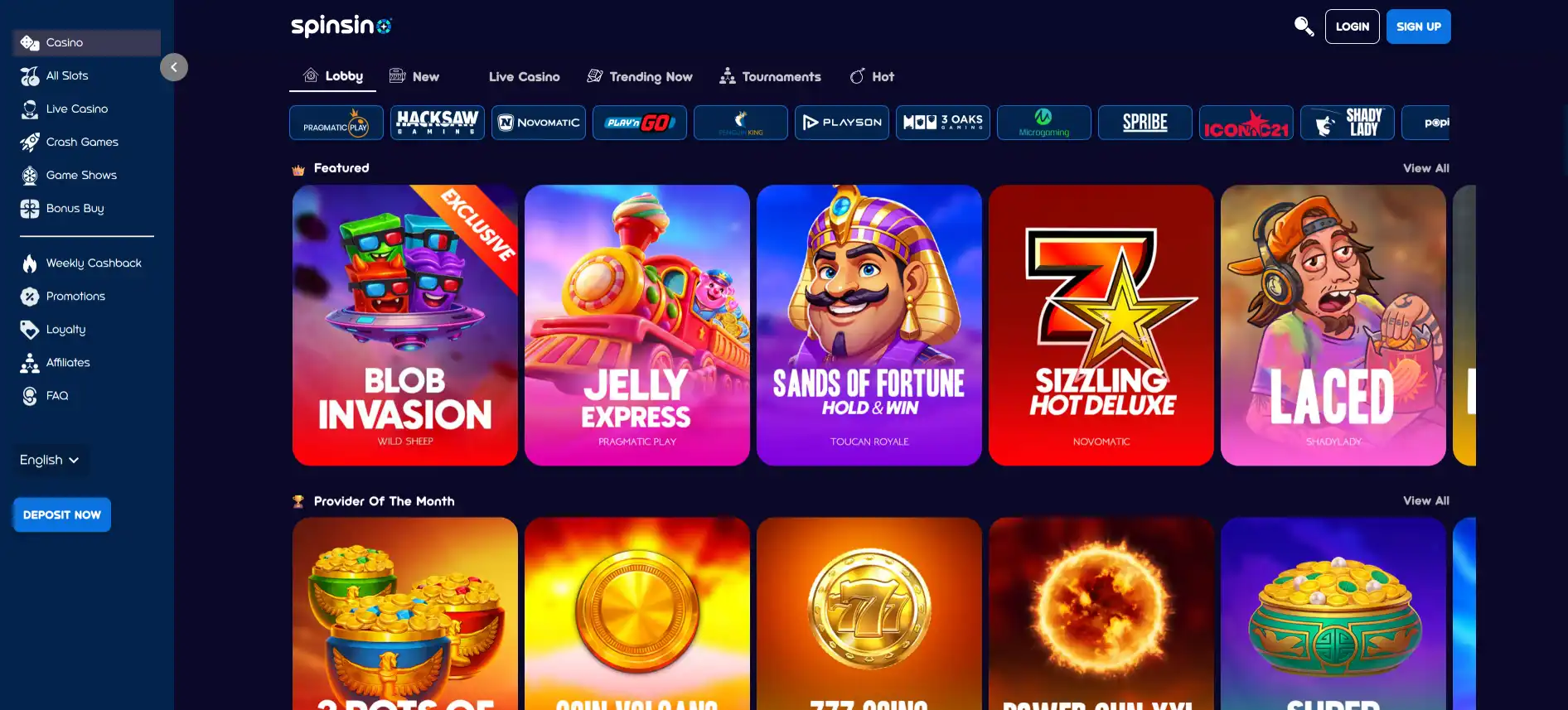 Spinsino kazino spēles