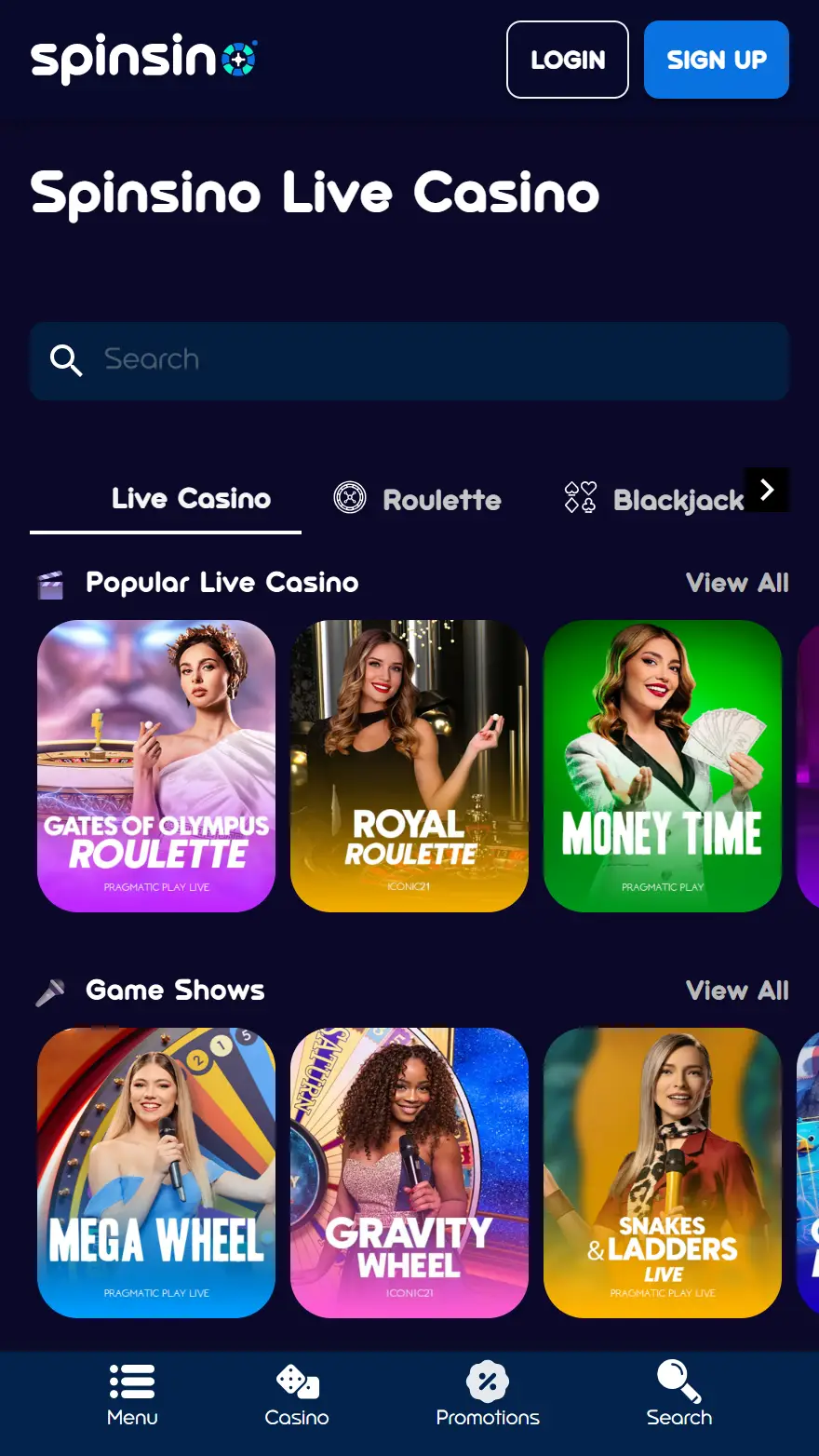 Spinsino страница live казино