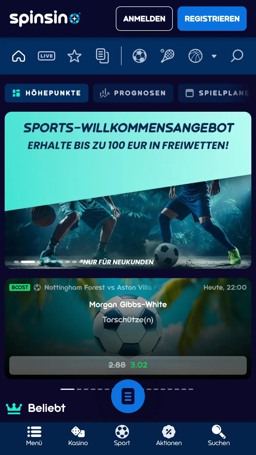 Spinsino Buchmacher Startseite